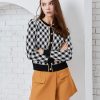 Checkered round neck jacket