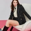 Knit checked lapel coat