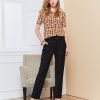 Solid color styling belt pants