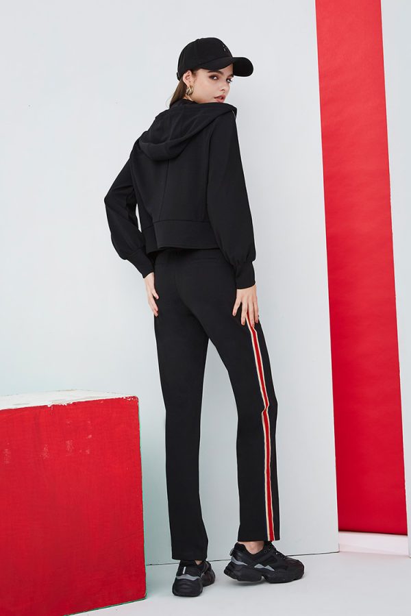 Short version brand three color striped hooded