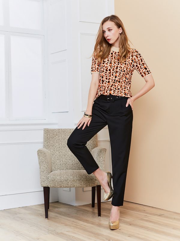 Solid color styling belt pants