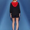 Two-tone bevel splicing asymmetrical hem hoodie