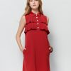 Satin collar button level sleeveless