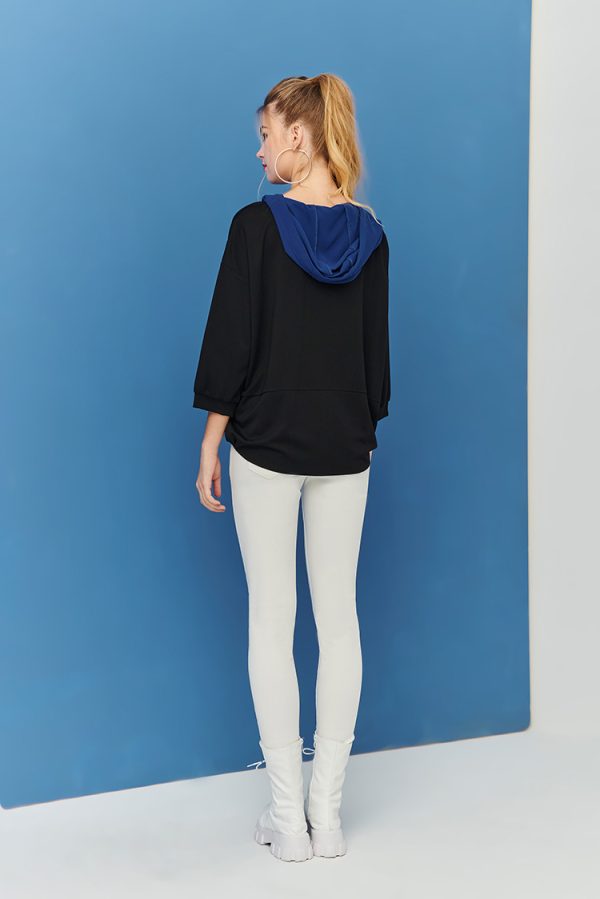 Two-tone bevel splicing asymmetrical hem hoodie